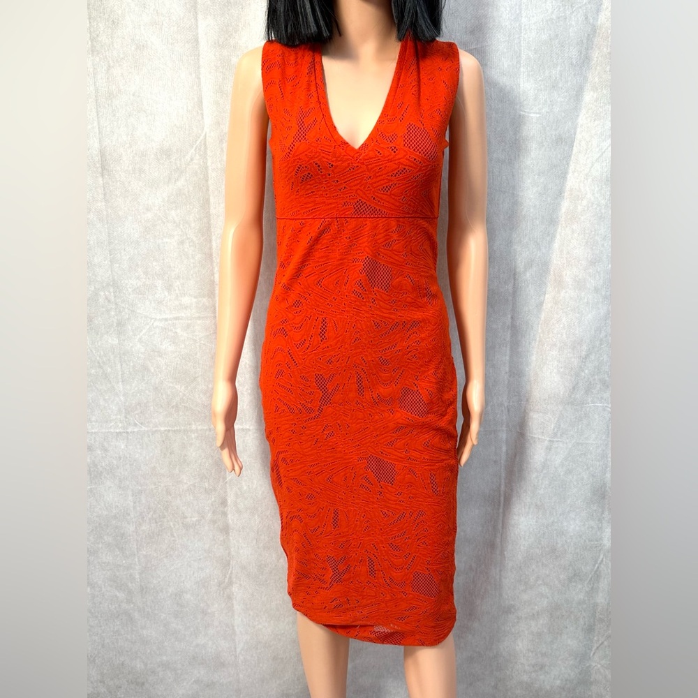 Red V-Neck Sheath Midi Dress for Cocktail